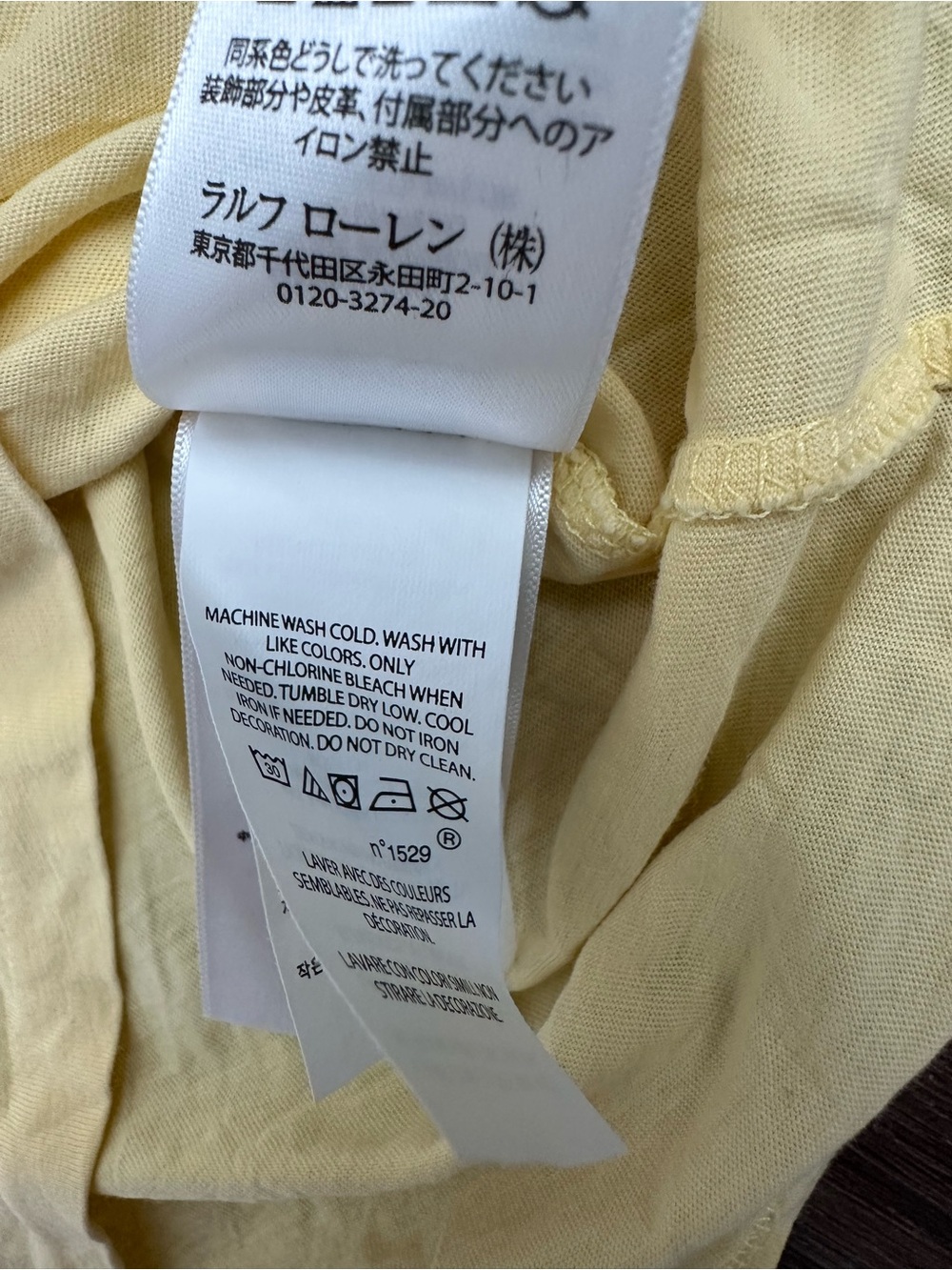 3/$30 Polo by Ralph Lauren 100% Cotton Women's V-Neck Tee in Yellow - Picture 5 of 6